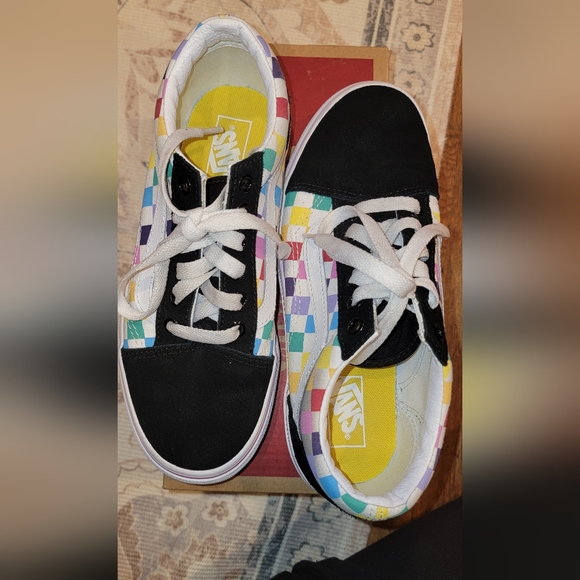 Vans kids rainbow checkerboard old skool sneakers size 3 us - Picture 5 of 6